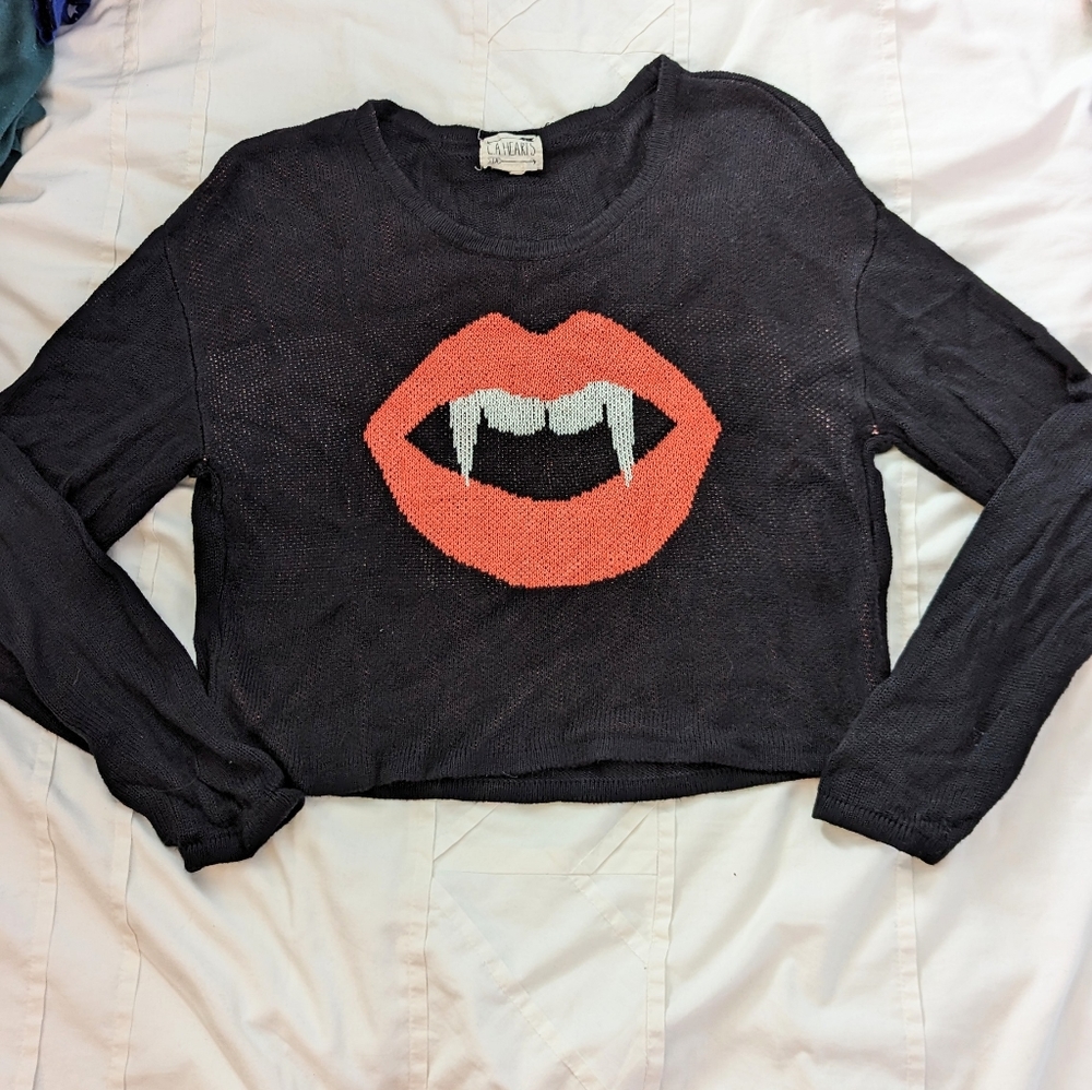 Vampire Lips Cropped Sweater